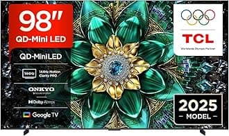 TCL 98Q6C-UK QD-Mini LED TV, 4K HDR Premium 1000nits, Smart TV Powered by Google TV (Dolby Vision IQ & Atmos, Matte HVA Panel, Onkyo 2.1 Sound System, 144Hz Motion Clarity Pro, 2025 Model)