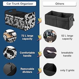 Femuar Car Trunk Organizer,Car Storage Organizer with 72L Large Capacity Waterproof Collapsible and 11 Pockets,Trunk Organizer for Car Suv/Jeep/Sedan, Large Size, Cow print