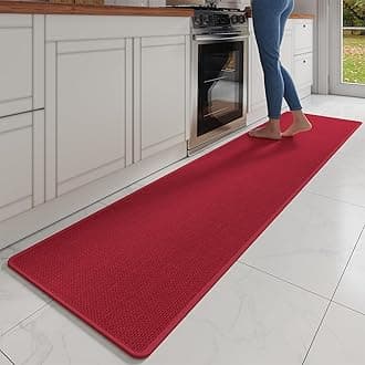 Kitchen Mats for Floor, Super Absorbent Kitchen Rugs Non Slip Washable, Soft Imitation Linen Braided Kitchen Runner Rug, Standing Mat Kitchen Sink Mat, Easy to Clean, Red 17x95