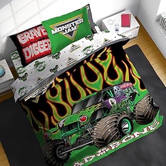 Monster Jam Full Comforter Set - 7 Piece Kids Bedding Includes Comforter, Sheets & Pillow Cover - Super Soft Trucks Microfiber Bed Set