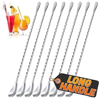 8 Pcs Long Bar Spoons – 12'' Stainless Steel Bar Stirring Spoon for Drinks, Polished Surface, Easy to Clean – Mixer Spoon for Cocktails, Coffee, Milkshakes, Smoothies | Professional and Home Use