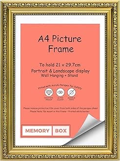 Memory Box Gold A4 Ready to hang or stand Ornate Shabby Chic Picture/Photo/Poster frame with MDF backing board and High Clarity Styrene Shatterproof Perspex Sheet - FBA - oscp-2-gld-A4