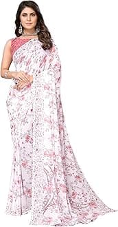 Yashika Women's Trendy Printed Georgette Color Saree with Blouse Material(AZ-YS-P1-KHUSHALI Yellow) (AZ-YS-P1-USHA-P