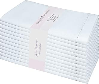 PurpleEssences Set of 12 Hemstitch Cloth Dinner Napkins 100% Cotton - Soft Durable Washable -Ideal for Events Wedding Christmas Easter-Perfect Everyday Use Table Linen Cloth Napkins 18x18 - White