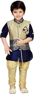 AJ DEZINES Boy's Silk Blend Kurta Pyjama And Waistcoat