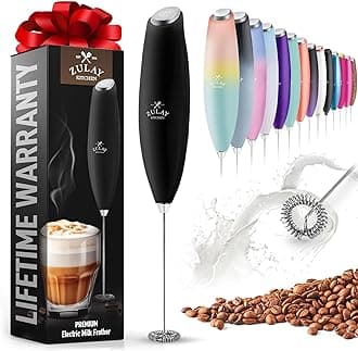 Zulay Kitchen Milk Frother Wand Drink Mixer - Durable, Proprietary Z Motor Max - Handheld Frother Electric Whisk, Milk Foamer, Mini Blender and Electric Mixer Coffee Frother for Matcha - Black
