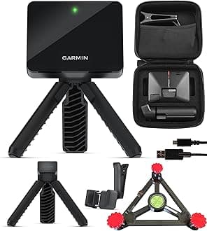 PlayBetter Garmin Approach R10 Portable Golf Launch Monitor & Simulator Bundle - Great for Home, Outdoor & Indoor, Projector Compatible, Software Accuracy Upgraded - Includes Alignment Stand
