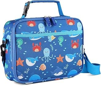VASCHY Lunch Box Bag for Kids, Reusable Insulated Lunch Box Containers Coolers for Toddler Boys and Girls with Detachable Shoulder Strap for Daycare School Ocean Animals