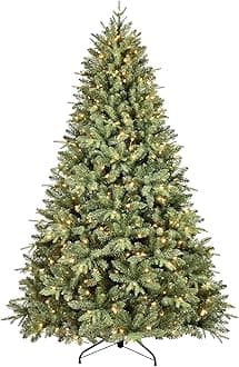 5FT Pre-Lit Artificial Christmas Tree with 1032 PE&PVC Mixed Branch Tips, 300 Warm White Lights, Hinged Premium Spruce Fake Xmas Trees, Green, Foldable Base