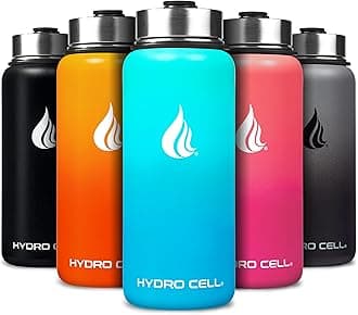 HYDRO CELL Stainless Steel Insulated Water Bottle with Straw - For Cold & Hot Drinks - Metal Vacuum Flask with Screw Cap and Modern Leakproof Sport Thermos for Adults (Teal/Blue 32oz)