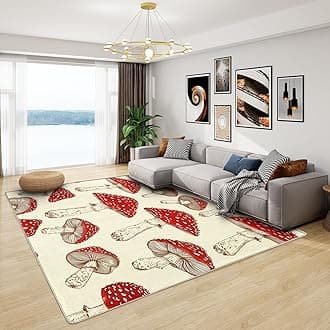Mushroom Nursery Rug - Mushroom Rug, Beige Botanical Rugs for Living Room Bedroom, Washable Non Slip Soft Large Carpet, Patterned Area Rugs & Home Decor 140x200 cm