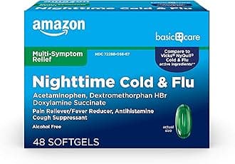 Nighttime Cold & Flu Relief, Pain Reliever, Fever Reducer, 6 Hour Cold Medicine, Cough Suppressant, Antihistamine, 48 Count