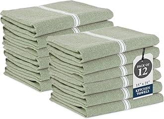 Kitchen Towels Set - 100% Pure Cotton Dish Towels for Kitchen, Super Absorbent Kitchen Hand Towel, Tea Towels, Soft & Durable Dish Cloths, Pack of 12 – 14”x25”, Olive