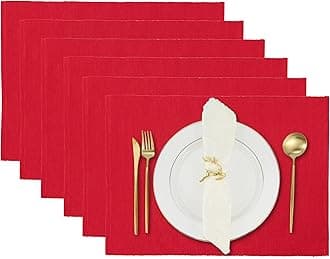 Chinese Red Placemats Set of 6 Kitchen Dining Table Cloth Cotton Reversible Place Mats for Party Decorations 13x19 inches