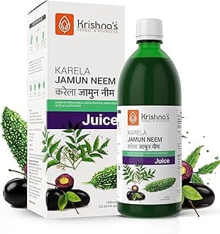 Krishna's Karela Jamun Mix Juice - 1000 ml | Fresh Karela & Jamun Seed | Ayurevedic Formulation to maintain Sugar Level | Enriched with Vitamin C - Vitamin A| Sugar free Juice with No Added Color or Flavour
