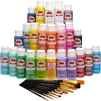 Art Lessons Paint and Brush Set, 34 pc Kit Including 23 2 fl oz Apple Barrel Acrylic Paint Colors, 1 2 fl oz bottle of Mod Podge Matte, 10 FolkArt Brushes, 6 Video Lessons And More