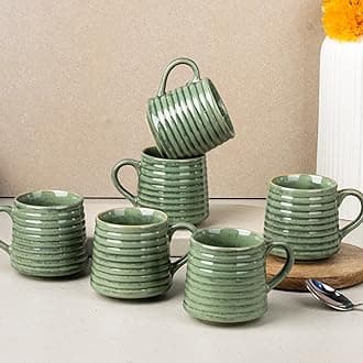 - The Earth Store Green Spiral Ceramic Cup Set of 6 for Tea, 220 ML Each, Microwave and Dishwasher Safe Coffee Cups | Tea/chai Cups for Gifting, Home & Office Use, Every Occasion (Color May Vary)