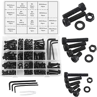 M5 M6 M8 Nuts and Bolts Washers Assorted Set, Black Hex Socket Head Screws Bolts and Nuts Kit, Thread Machine Hex Bolt Set Fastener Repair Tools Assortment Kit with 3 Wrench 295pcs