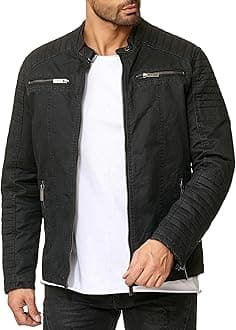 RED BRIDGE Men's Jacket Slim-Fit Casual Faux Leather Cotton Biker Modern Coats