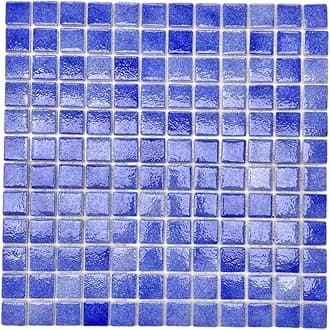 Tenedos Blue Recycled Glass Mosaic Tile Square 7/8 Inch Pattern for Kitchen Backsplash, Swimming Pool Tile, Bathroom Wall, Accent Wall (Not Peel and Stick Tile) (Box of 10 Sheets, Royal Blue)