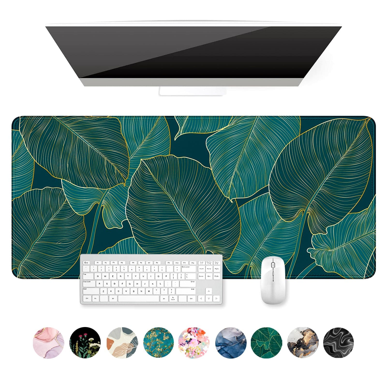 Desk Mat, Ultra Large Mouse Pad, XXL Gaming Mousepad, Green Tropical Leaves Deskpad, Big Extended Full Size Mouse Pad, Desktop Desk Matt for Keyboard, Laptop & Computer, 35.5 x 15.7 in