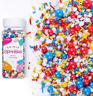 Red Blue and Yellow Sprinkles for Cake Decorating, 3.52oz Funfetti Edible Pearl Sprinkles for Cupcake Baking Ice Cream Cookie, Party Cake Decoration