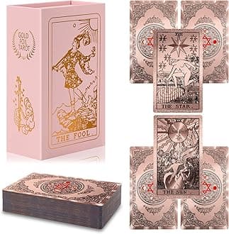 Waterproof Tarot Cards with Meanings on Them Gold Tarot Cards with Guide Book Gold Foil for Beginners 78 Classic Origina Rider Waite Taro Deck Fortune Telling Game