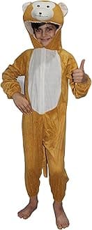 Kaku Fancy Dresses Fleece Monkey Wild Animal Costume For Kids - Brown, 3-4 Years | Animal Fancy Dress For Boys & Girls