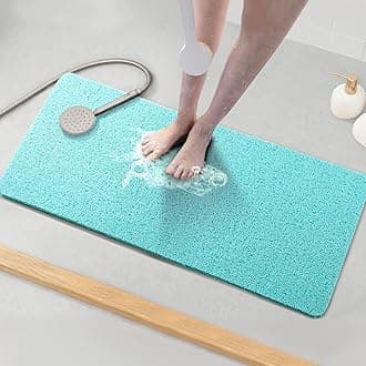 Asvin Soft Textured Bath, Shower, Tub Mat, 35x16 Inch, Phthalate Free, Non Slip Comfort Bathtub Mats with Drain, PVC Loofah Bathroom Mats for Wet Areas, Quick Drying