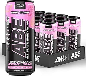 Applied Nutrition ABE Pre Workout Cans - All Black Everything Energy + Performance Drink, ABE Carbonated Beverage Sugar Free with Caffeine (Pack of 12 Cans x 330ml) (Fruit Candy)