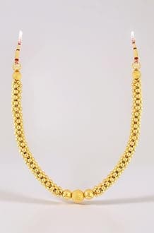 Malabar Gold & Diamonds 22KT Pure Yellow Gold Traditional Thushi Necklace for Women | Maharashtrian Real Yellow Gold Beaded Mangalsutra Style | Adjustable Dori Jewellery for Women