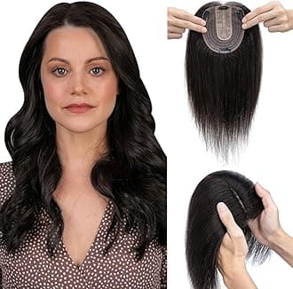 Elailite Hair Toppers For Thinning Hair Women Real Hair uk - 100% Human Hair Extensions Clip in Toupee SILK BASE Crown HairPiece (#1B Natural Black, 8 Inch)