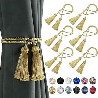 BEL AVENIR 6 Pack Curtain Handmade Tiebacks Decorative Curtain Holdbacks with Tassel (Gold, 6 Pack)