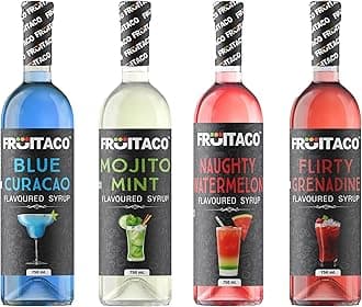 Fruitaco Blue Curacao, Mojito Mint, Grenadine, Watermelon Syrup: Perfect Mixer for Enhancing Mocktails & Cocktails, Drinks, and Mojitos at Parties, All Your Mixing Needs | Non-Alcoholic (Pack of 4)