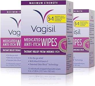 Anti-Itch Medicated Feminine Intimate Wipes for Women, Maximum Strength, Gynecologist Tested, 12 Wipes (Pack of 3)