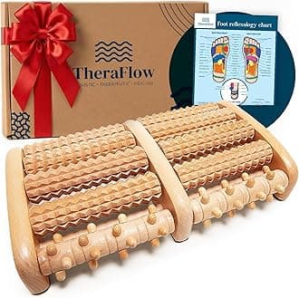 TheraFlow Double Foot Massager Size L - Original Shiatsu Acupressure - Plantar Fasciitis Relief – Plantar Reflexology Diagram/Instructions for Use – Wood