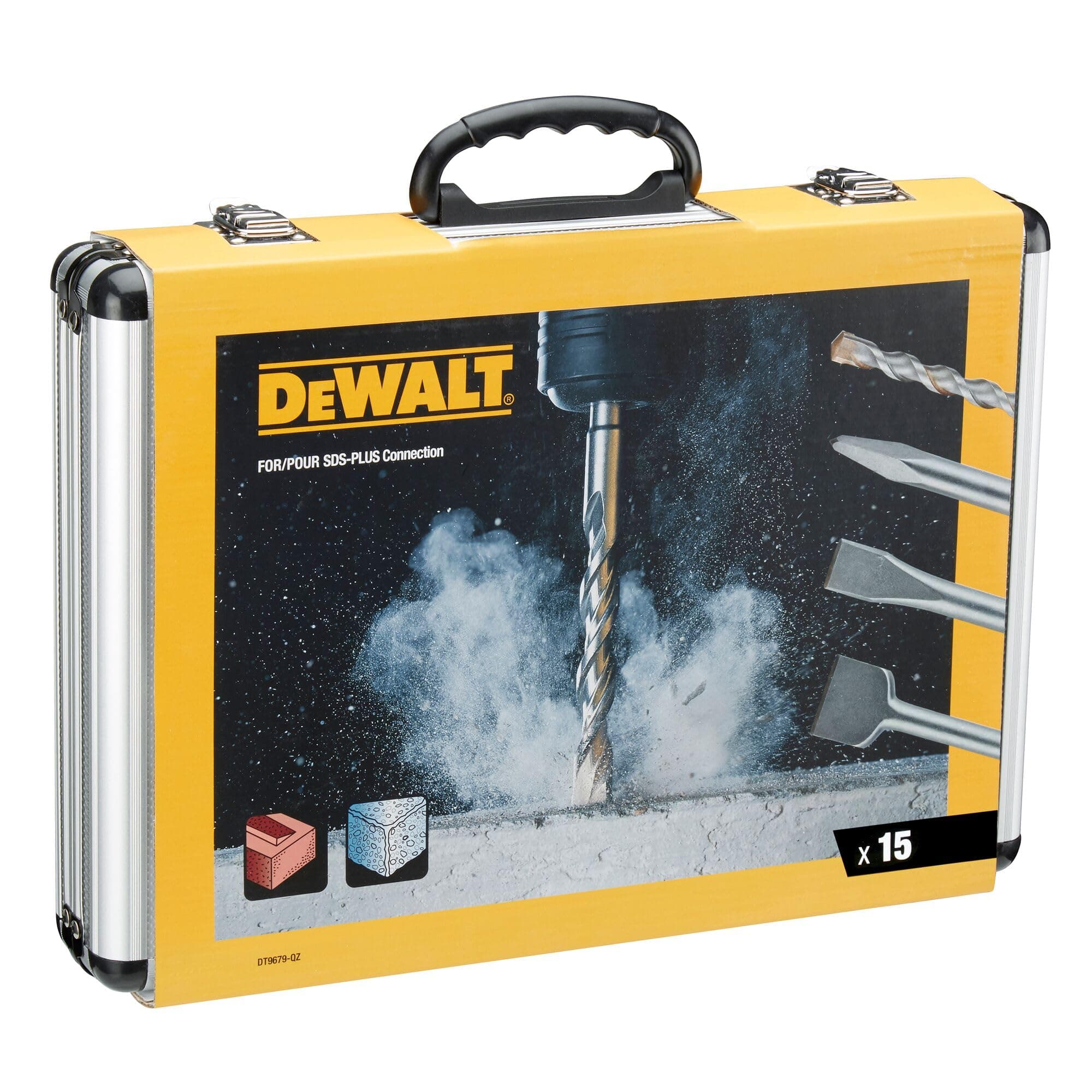 DeWalt chisel and drill set, 15 pieces SDS plus: 4 x flat chisels, 1 x pointed chisel, 10 x SDS plus high performance drill bits, including 1 x aluminium case, DT9679