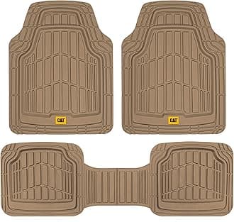 Caterpillar CAT (3-Piece) Deep Dish Heavy Duty Odorless Rubber Floor Mats, Total Protection Durable Trim to Fit Liners for Car Truck SUV & Van, All Weather, 02-beige (CAMT-1003-BG)