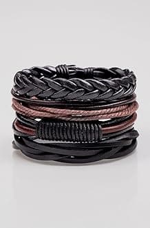 Shining Diva Fashion Multicolour Genuine Leather Stylish Bracelets for Men and Boys-(9870b, Set of 4)