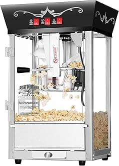 Matinee Popcorn Machine - 8oz Popper with Stainless-Steel Kettle, Reject Kernel Tray, Warming Light, and Accessories by Great Northern Popcorn (Black)