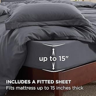 Bedsure Duvet Cover with Fitted Sheet King - 6 Pieces, Double Brushed Bedding Set with Zipper Closure, Includes 1 Duvet Cover, 1 Fitted Sheet, 2 Pillow Shams, 2 Pillowcases, NO Comforter, Dark Grey