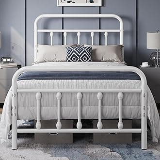 Yaheetech 3ft Single Bed Frame Vintage Iron Platform Bed with High Headboard and Footboard, Strong Metal-Framed Bed with Storage White