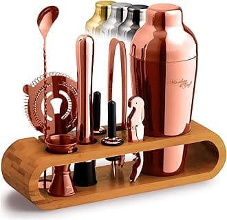 Mixology & Craft Cocktail Shaker Set with Bamboo Stand - Professional 10-Piece Bartender Kit - Complete Bar Set & Cocktail Mixer Kit for Home (Copper)
