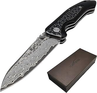 ALBATROSS Father's Day, Mother's Day & Holiday Gift for Men Women Damascus Steel Pocket Folding Knife for Husband, Boyfriend, Father, Wife, Girlfriend, Mom - with Gift Box & One-Hand Open