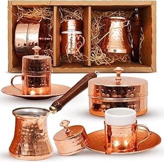 LEAVITT BAY COFFEE Turkish Set – Turkish Maker Set w/ 2 Cups, Sugar Dish, Copper Turkish Pot (Cezve) – Traditional Turkish Gifts in A Box – Gifts for Lovers