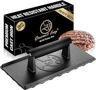 3lb Cast Iron Grill Press, Heavy Duty Smash Burger Press for Griddle Heat Resistant Handle, Burger Smasher, Hamburger Press, Grill Press for Griddle, Bacon Press Meat Press, BBQ Grill Accessories