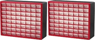 Akro-Mils 64-Drawer Plastic Drawer Storage Cabinet for Garage Organization, Bead Organizer, Building Bricks Storage, Teacher Toolbox, Makeup Organizer, 20-Inch W x 6-Inch D x 16-Inch H, 10164 Red