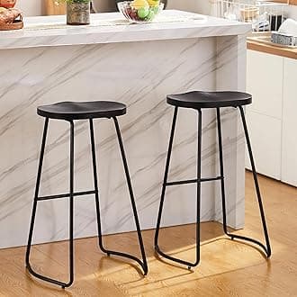 HeuGah Bar Stools Set of 2, 30 Inch Counter Height Wood Bar Stools, Black Saddle Seat Barstool for Kitchen Island, Industrial Bar Height Stool with Metal Leg (Black, 2 PCS 30Inch Bar Stools)