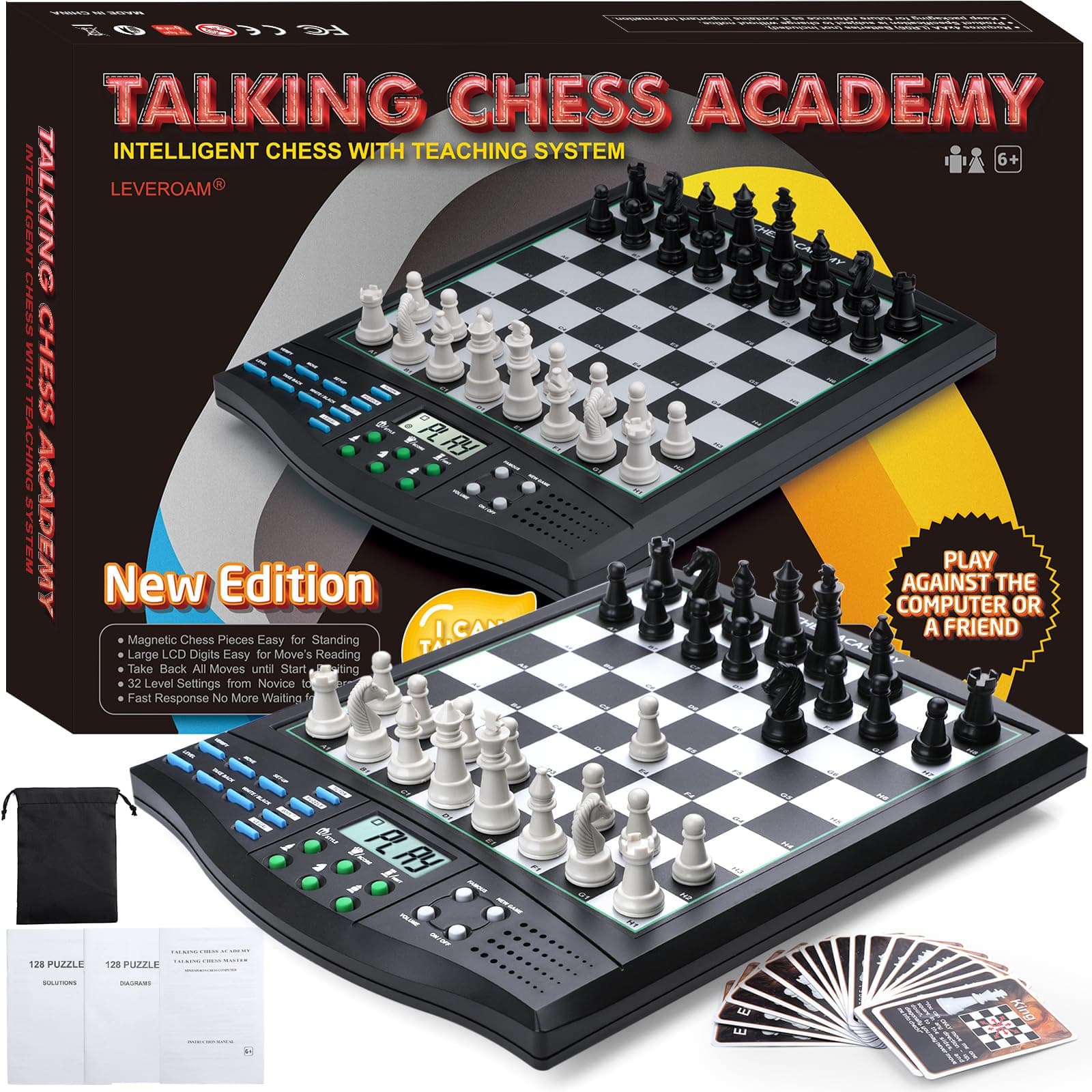 Talking Chess Academy with Voice Teaching System, Electronic Chess Set with Strong Magnetic Pieces, Electronic Chess Board with Rating ELO 2000, Smart Chess Board Great for Brain Training