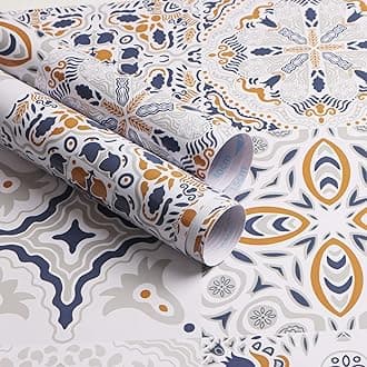 Timeet 44cmx5m Sticky Back Plastic Paper Bohemian Pattern Self Adhesive Wallpaper Waterproof Vinyl Film Roll for Kitchen Cupboards Backsplash Upgrade ThicknessStick on Wallpaper Glossy Easy to Clean